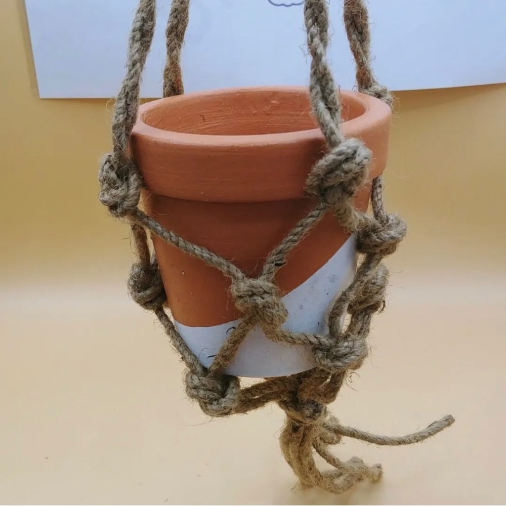 Hand Dipped Terracotta Planter with Jute Macrame Plant Hanger Fair Trade